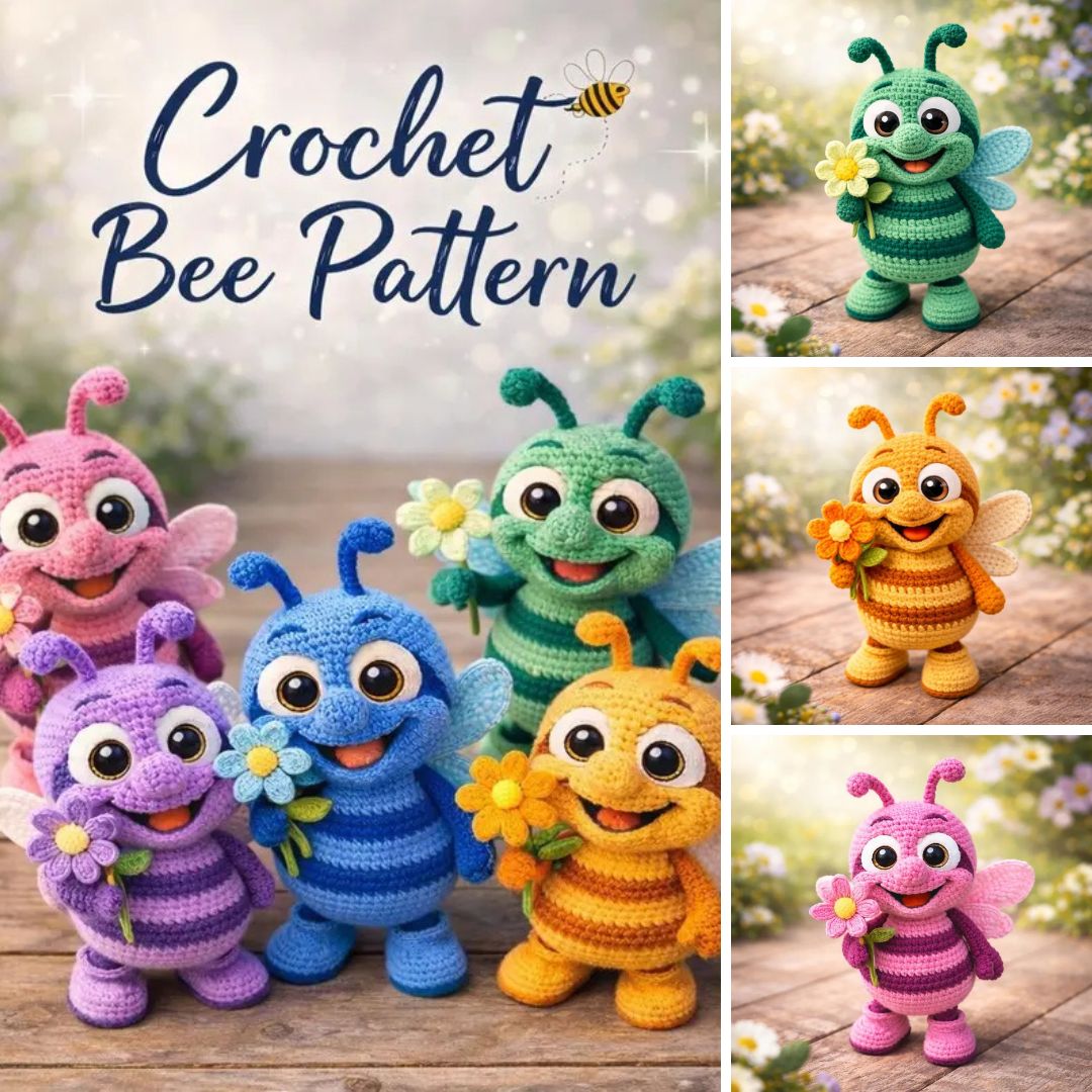 Yarnelleshop Facebook ad: Bee Plush with Flower Amigurumi Pattern