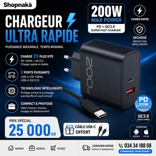 Shopnakà Facebook ad: Chargeur 200W UltraRapide