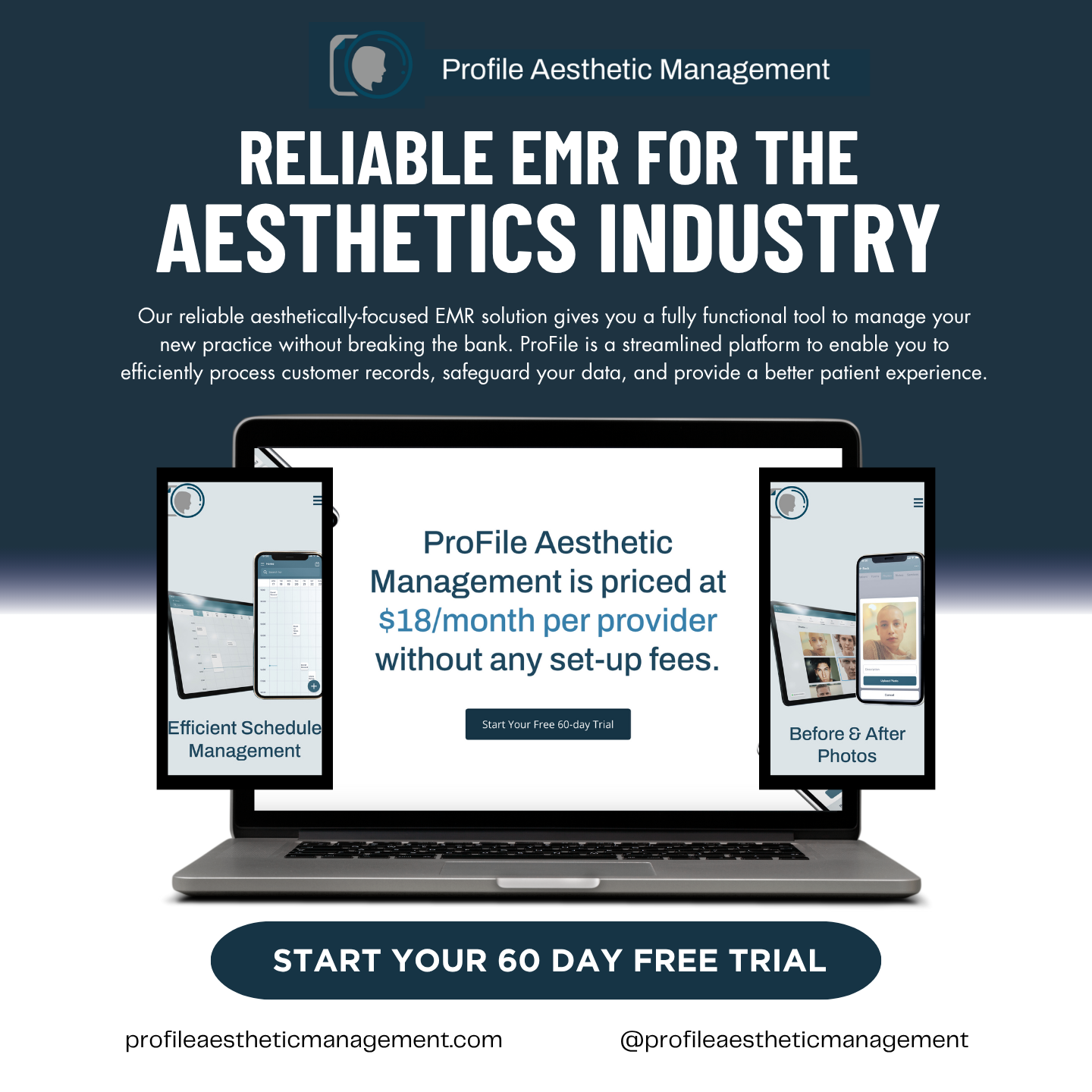 ProFile Aesthetic Management Facebook ad: Injector-Focused EMR, Try Free for 60 Days