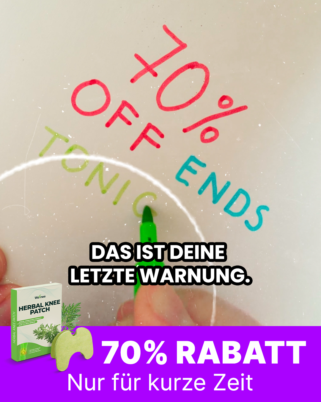 Wellnesstic Facebook ad: Statt Schmerztabletten verwende ich jetzt ein einfaches…