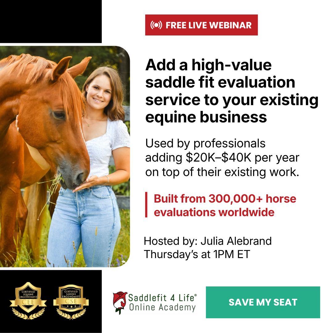 Saddlefit 4 Life Facebook ad: Become the go-to expert for saddle-related pain and…
