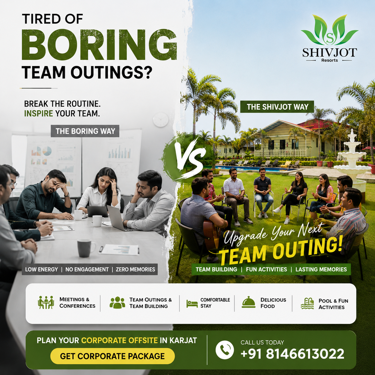 Shivjot Resort Karjat Facebook ad: Enquire for Corporate Group Pricing