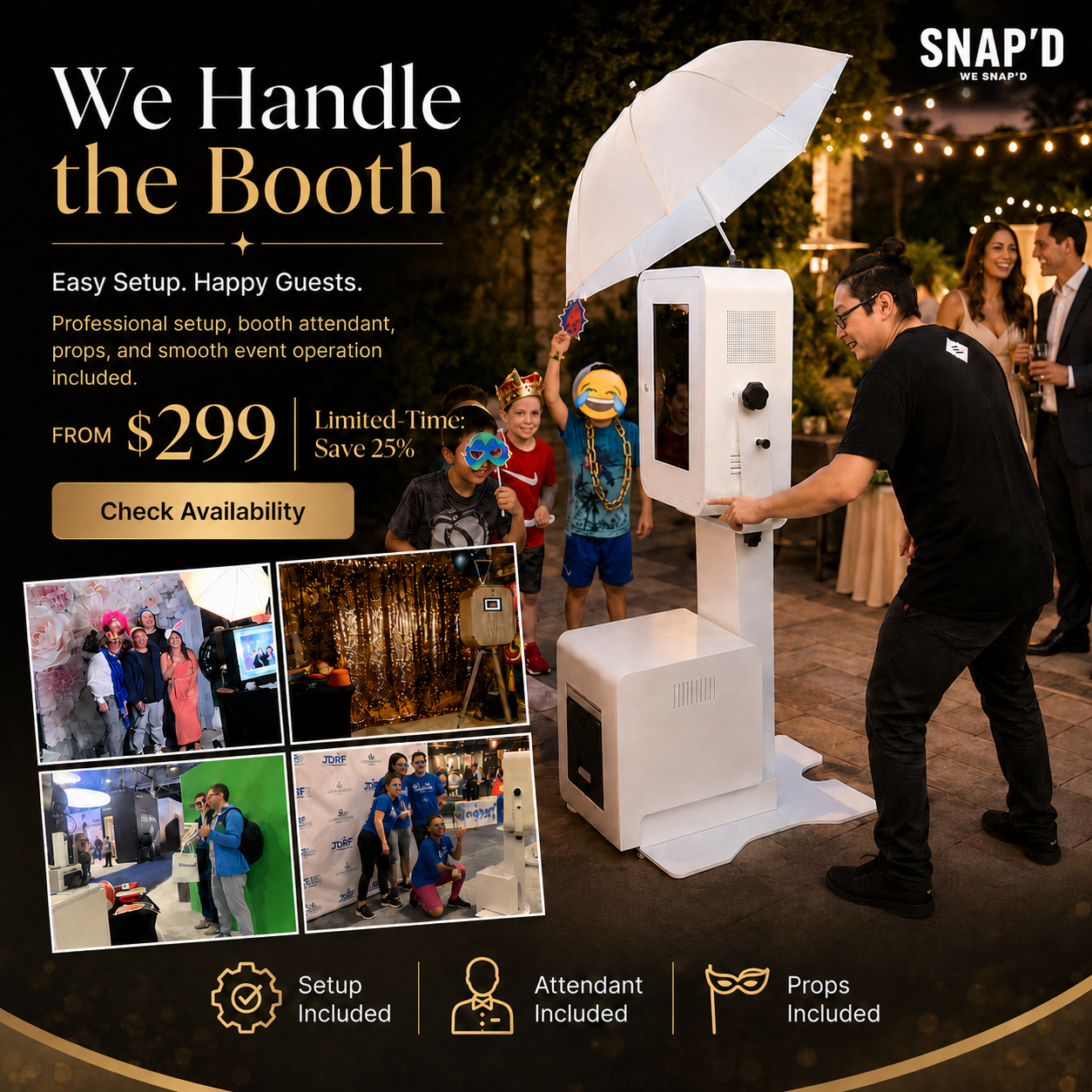 Snap’d - Photo-Booth Rental Facebook ad: Open Air Photo Booth From $299