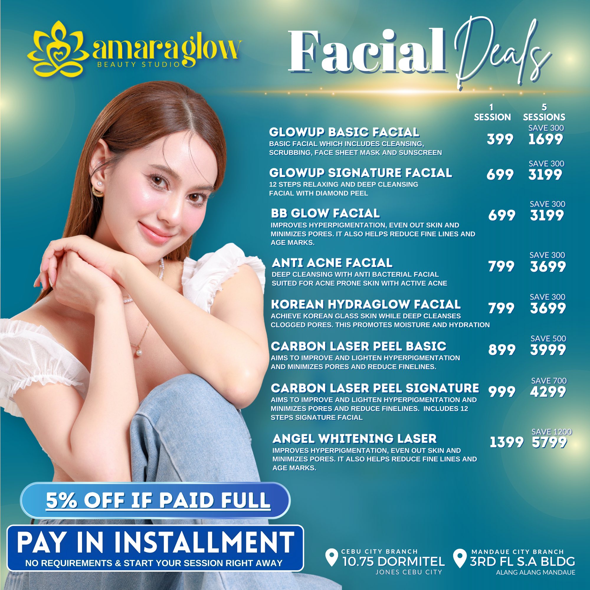 Amaraglow Beauty Studio Facebook ad: Tired of dull skin, stubborn acne marks, and…