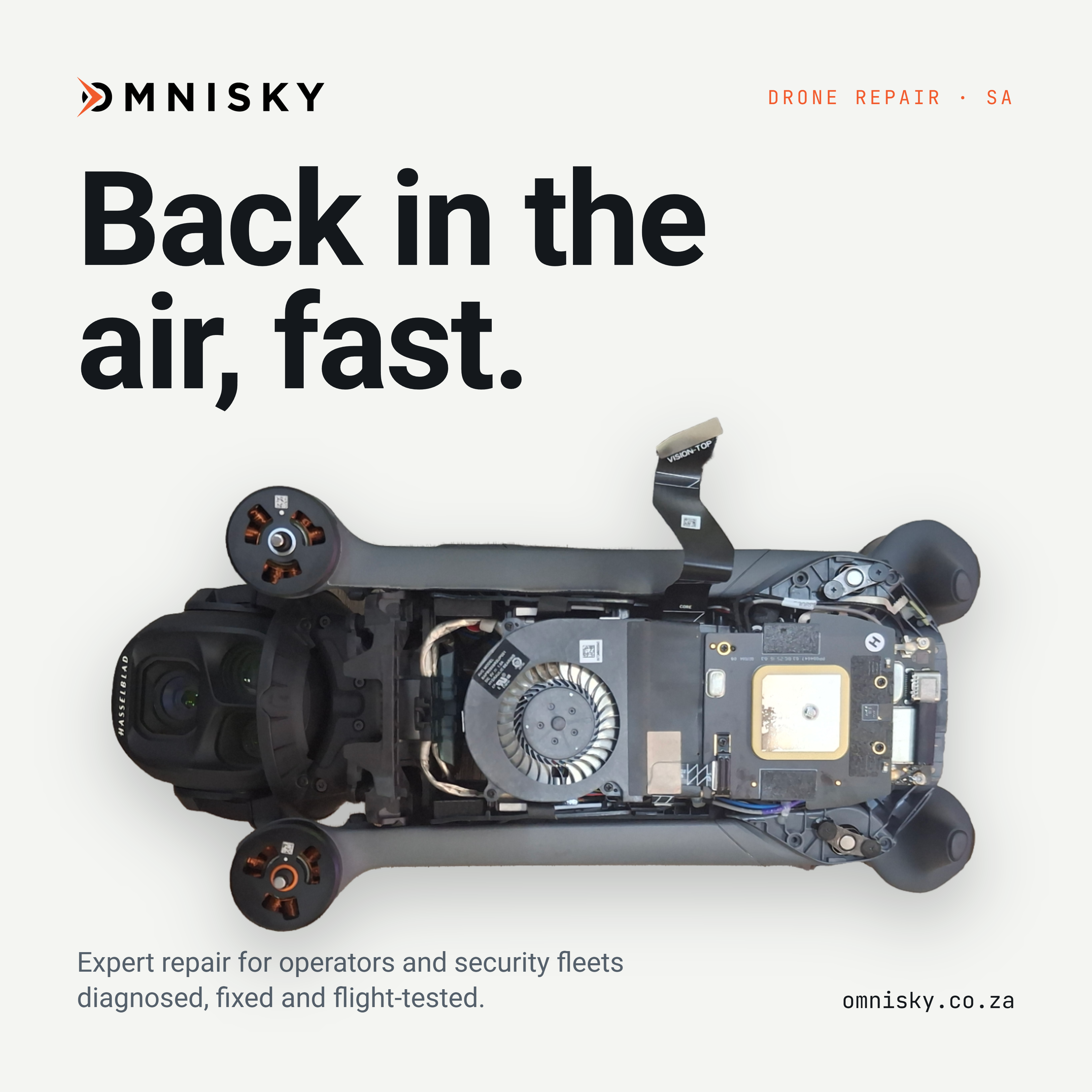 Omnisky Drone Repair, Sales & Training Facebook ad: Broken propeller? Gimbal gone wild?