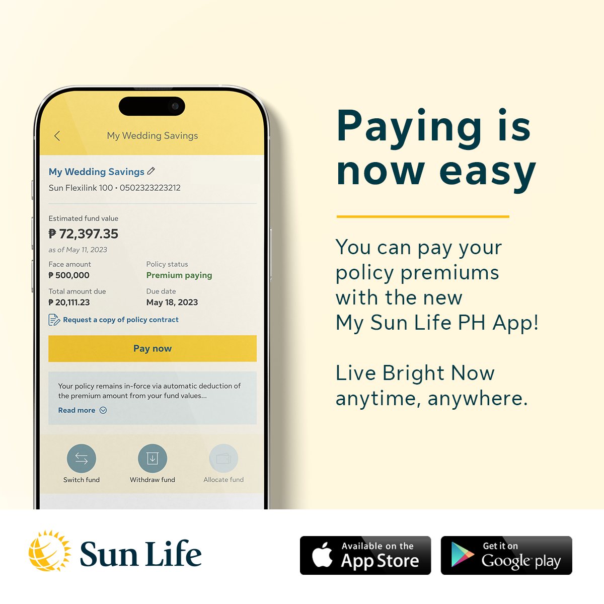 Sun Life Philippines Facebook ad: Never miss a payment due date with the…