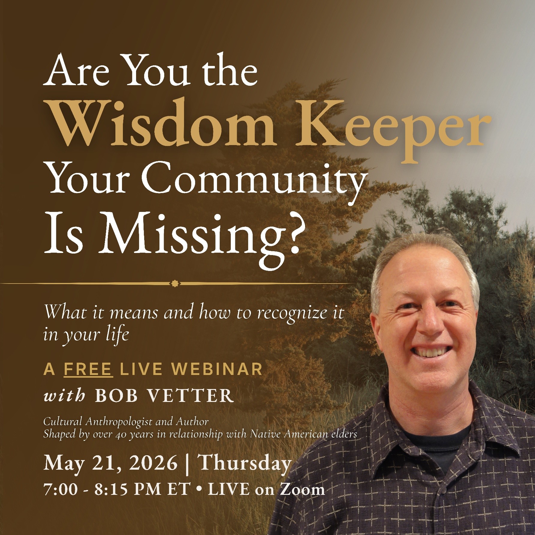 Bob Vetter Healing Facebook ad: FREE Webinar | Elder Wisdom | BOB VETTER