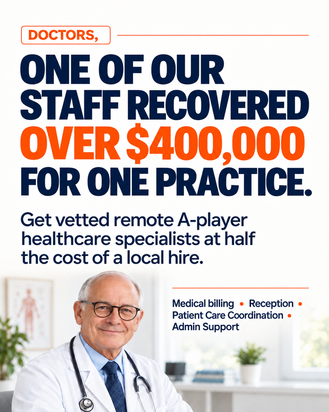 The Coordinators Facebook ad: Pre-vetted remote healthcare staff. Your EMR. Your…