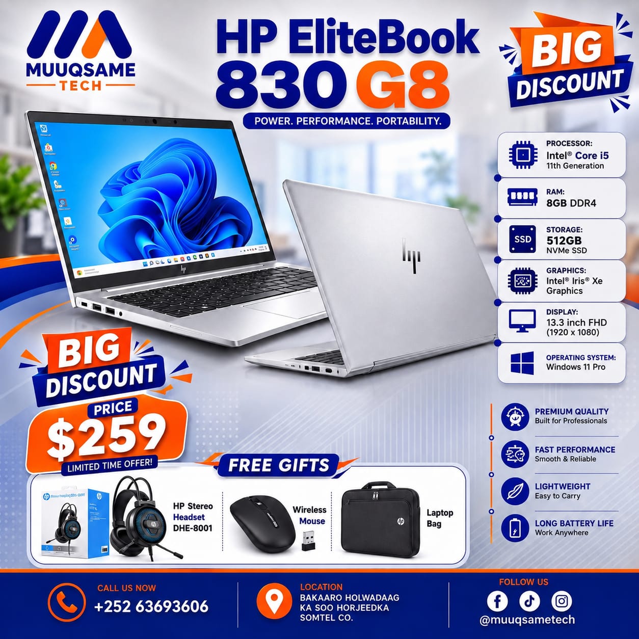 MuuQsame Tech Facebook ad: Ku Cusboonaysii Xafiiskaaga Maanta, HP EliteBook & HP…