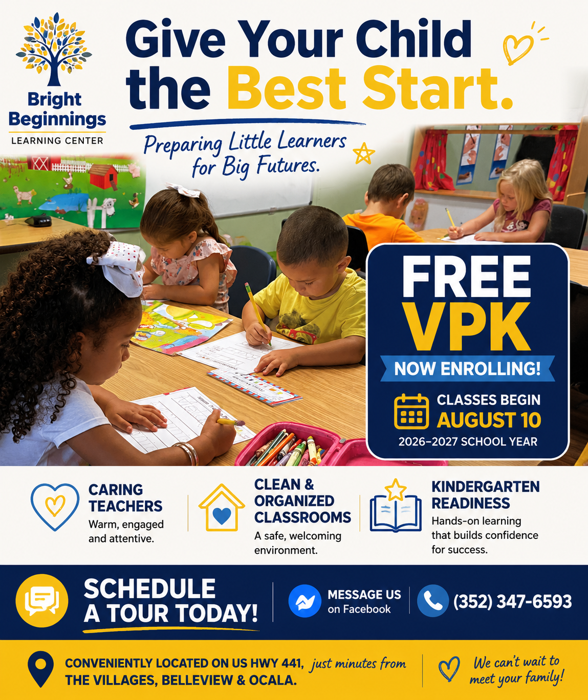Bright Beginnings Learning Center Facebook ad: FREE VPK Enrollment Now Open!