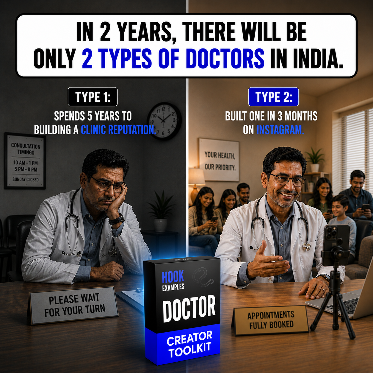Hook Examples Facebook ad: Doctor Creator Toolkit: a Patient Conversion Engine