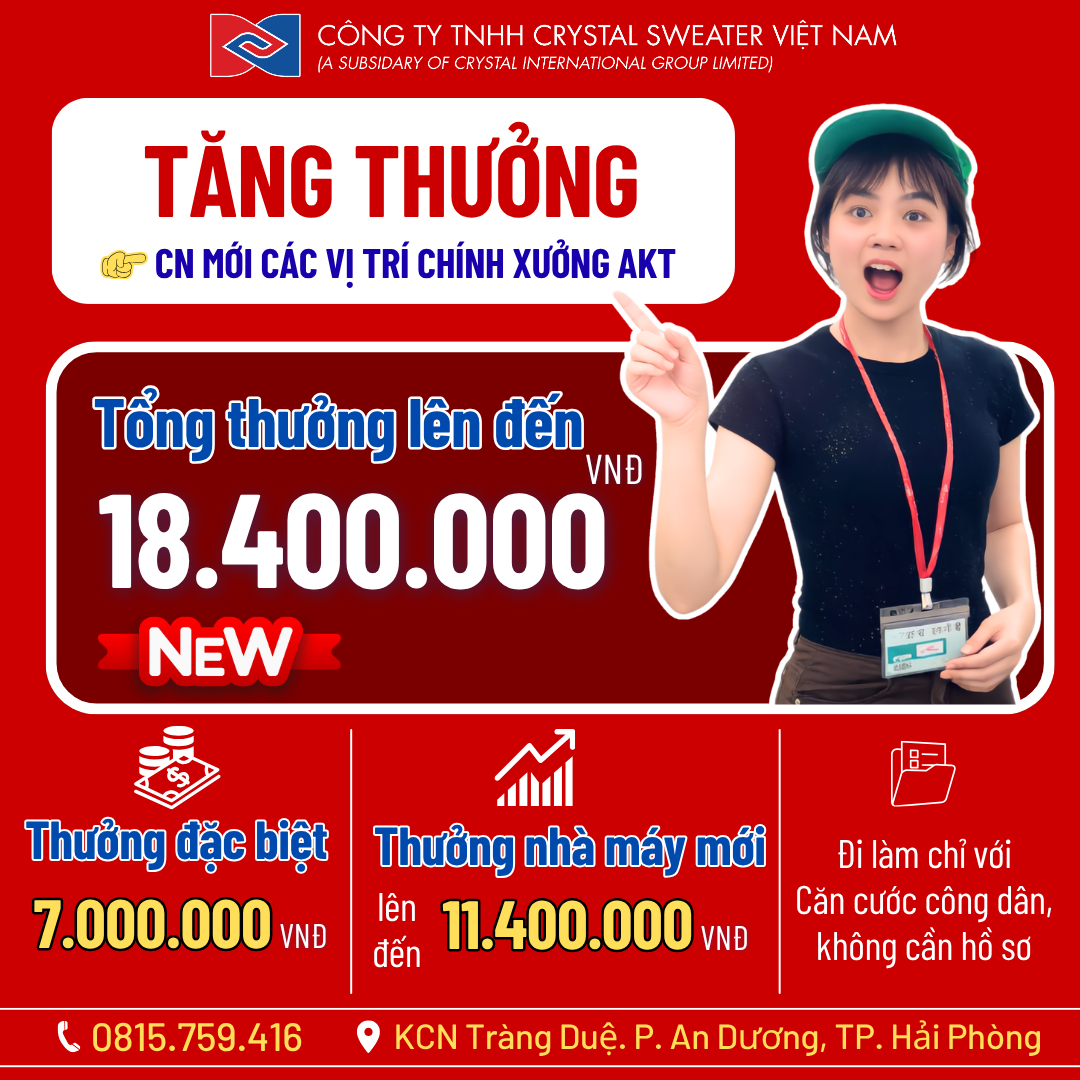 Tuyển dụng Crystal Sweater VN Facebook ad from Apr 23, 2026