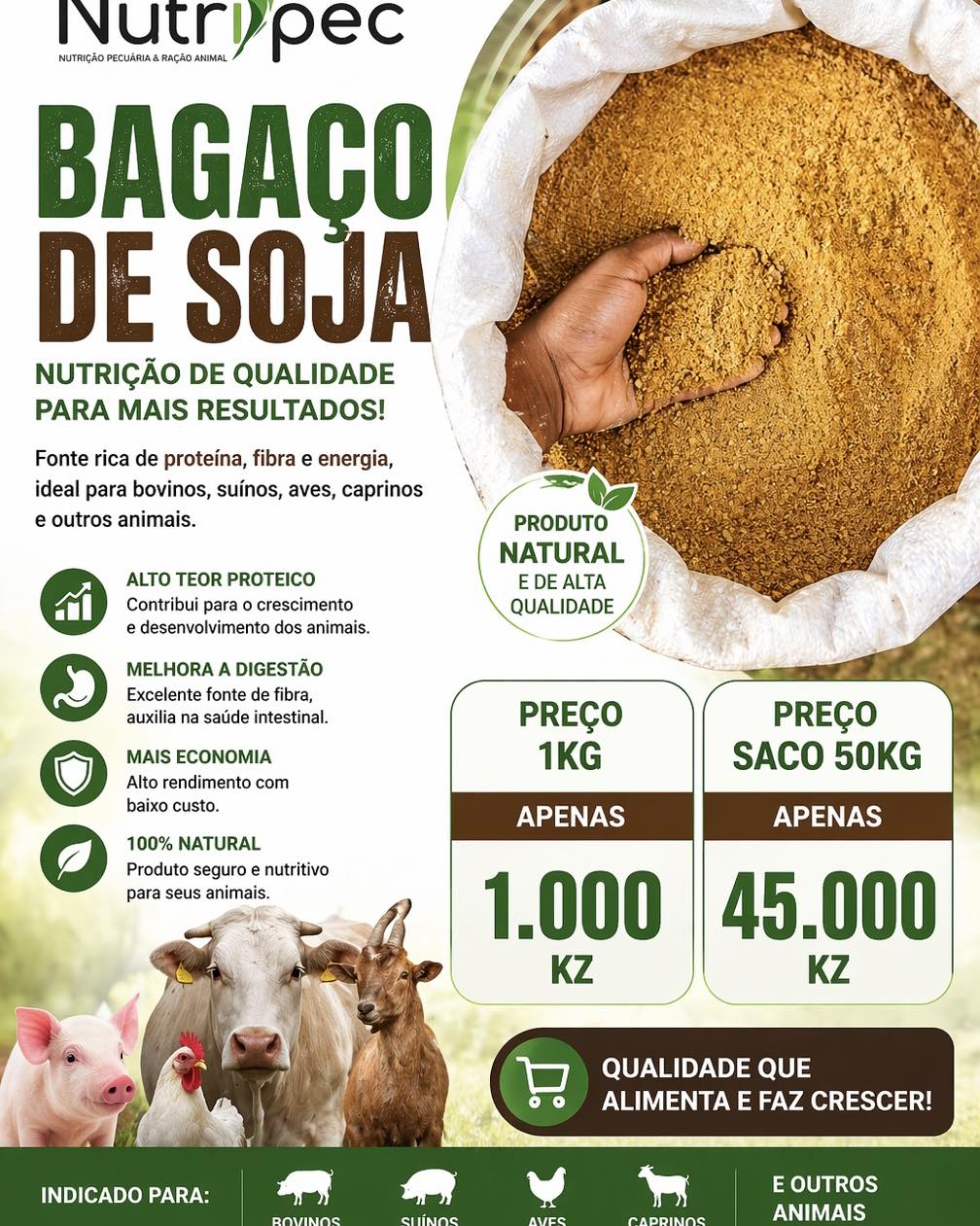Nutripec Facebook ad: BAGAÇO DE SOJA, PROTEÍNA DE ALTO NÍVEL!
