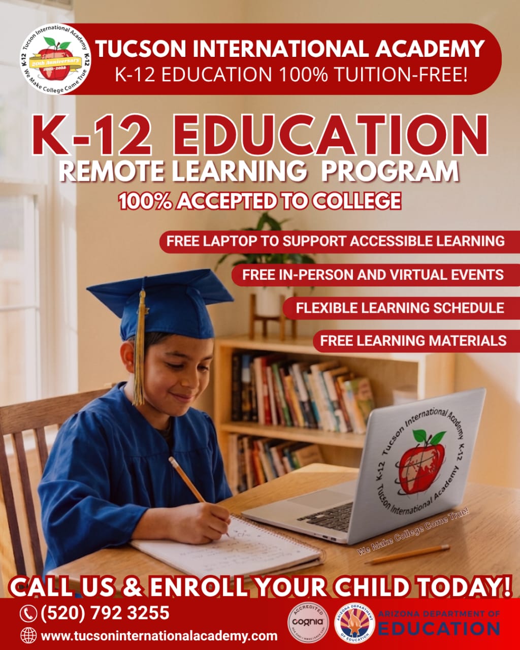Tucson International Academy - Admissions Facebook ad: Tuition FREE K-12 Charter School - Apply Now