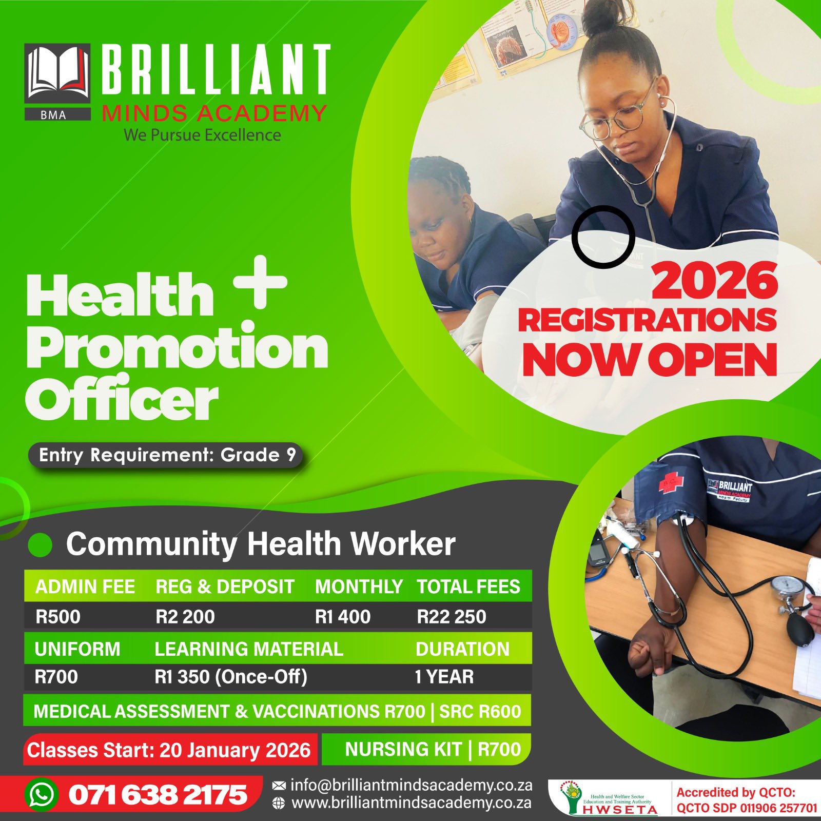 Brilliant Minds Academy Facebook ad: Start you career in the healthcare sector