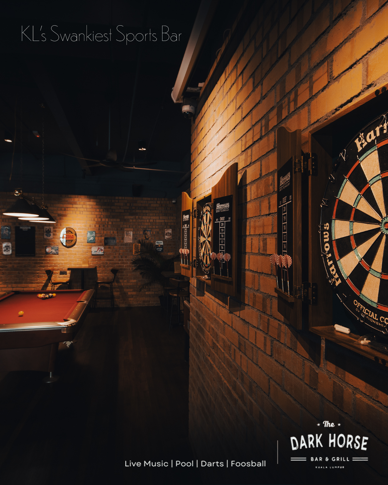 The Dark Horse KL Facebook ad: Aim. Throw. Conquer