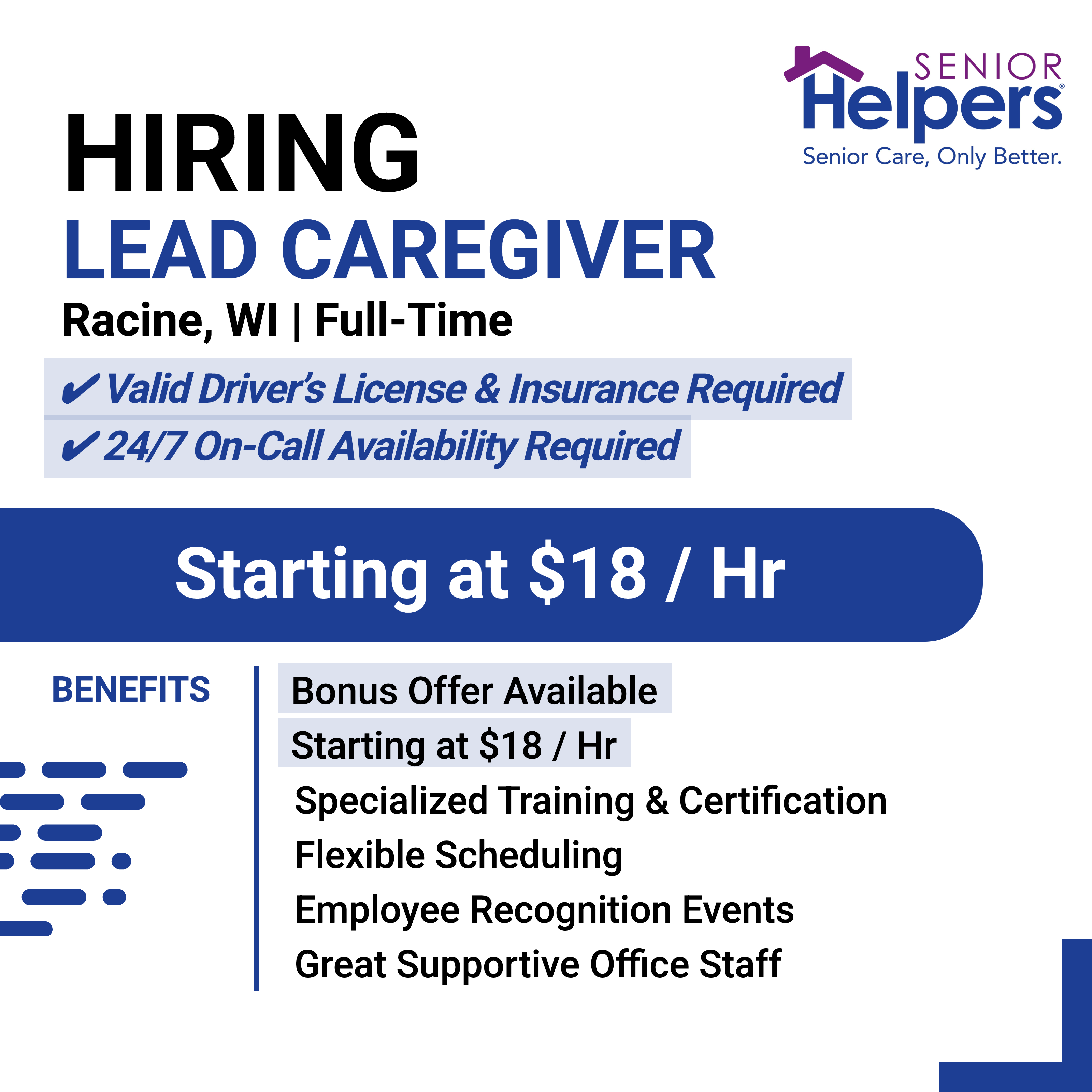 Hireline Healthcare Jobs Facebook ad: Lead Caregiver Application