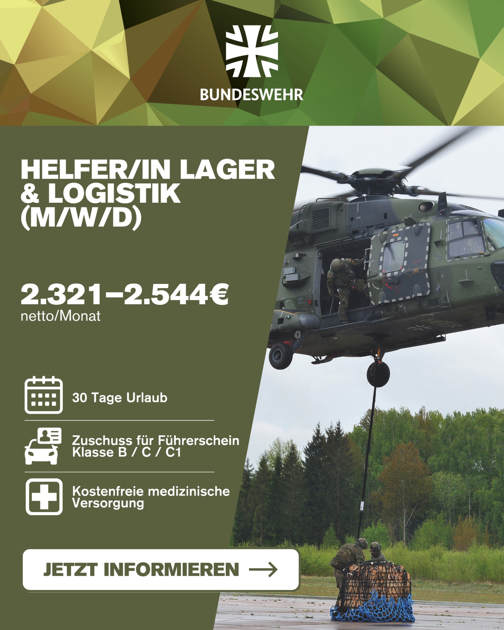 Simplejobs Facebook ad: Sicherer Job: 2.321-2.544 € netto