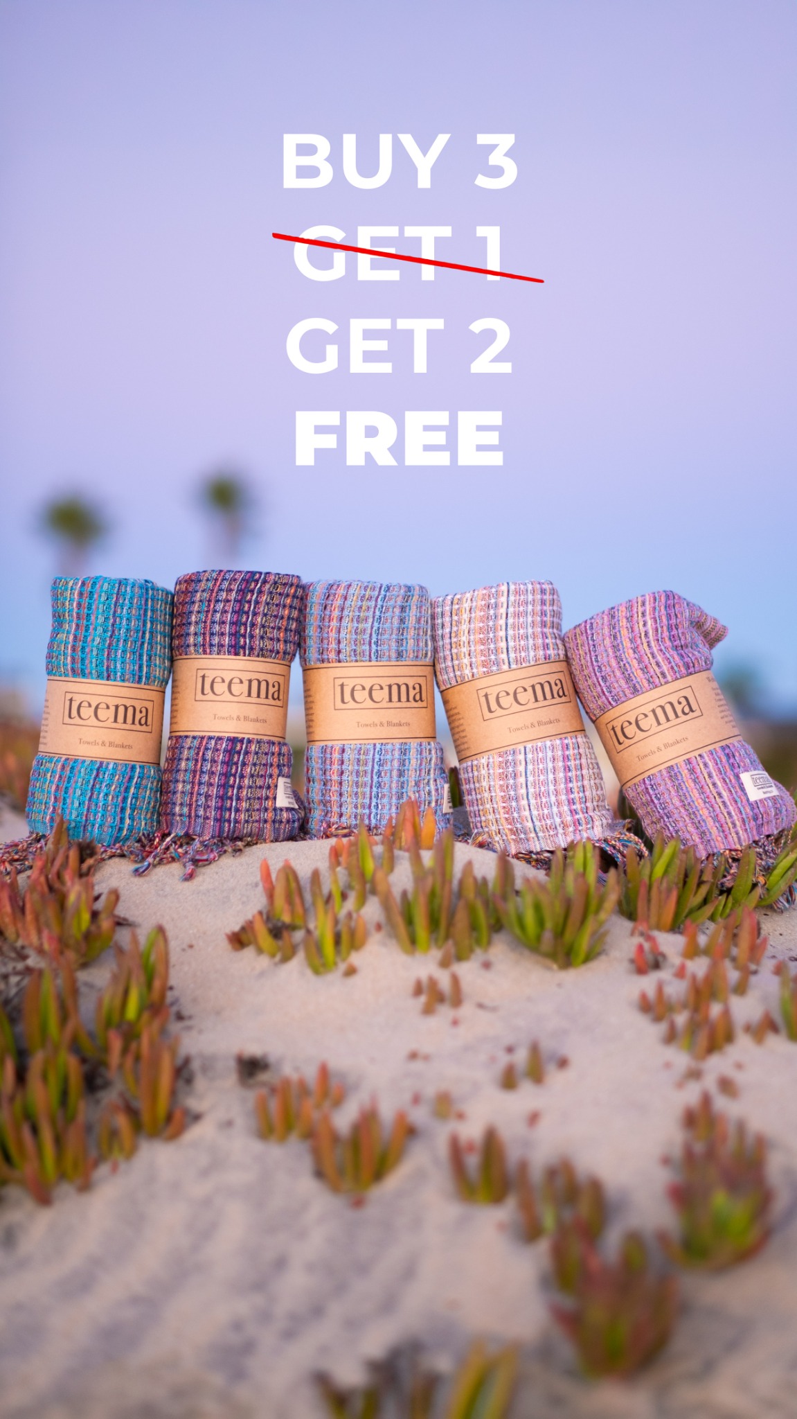 Teema Towels Facebook ad: Buy 3, Get 2 Free