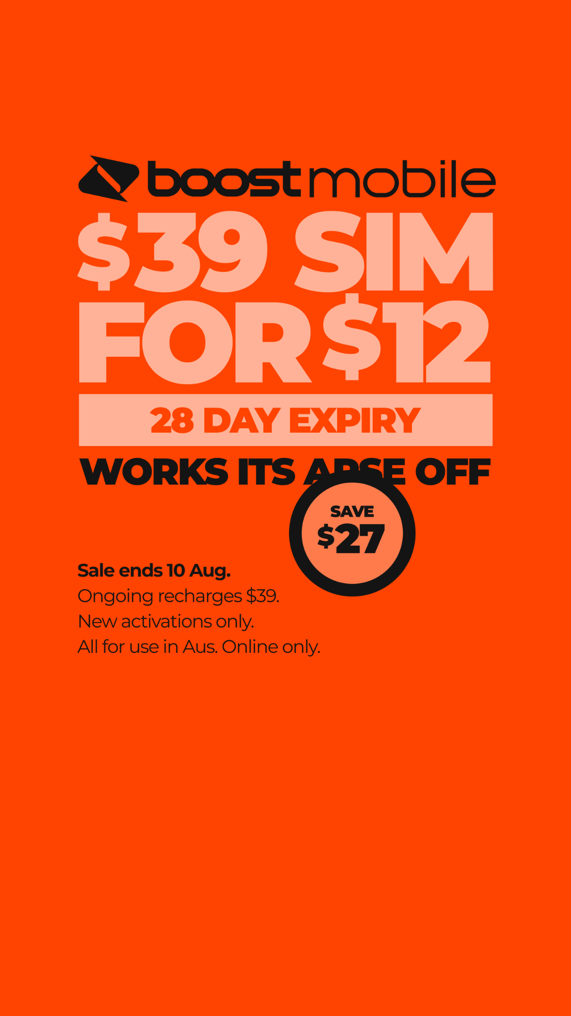 Boost Mobile Australia Facebook ad from Jul 27, 2026