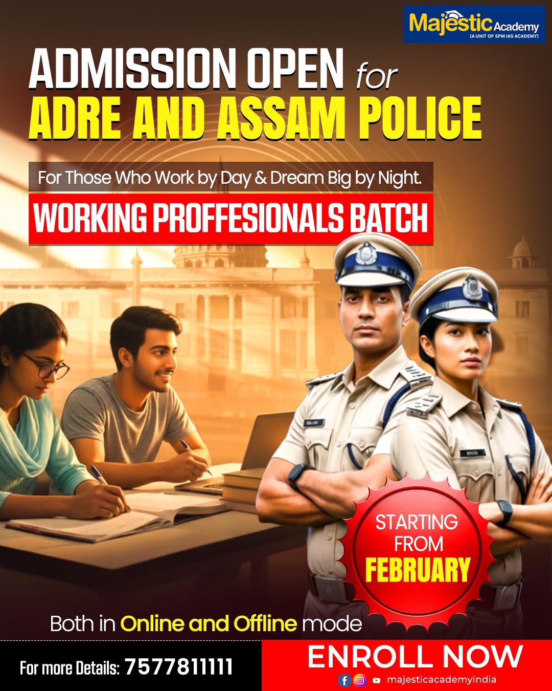 Majestic Academy Facebook ad: Admission Open for ADRE & Assam Police |…