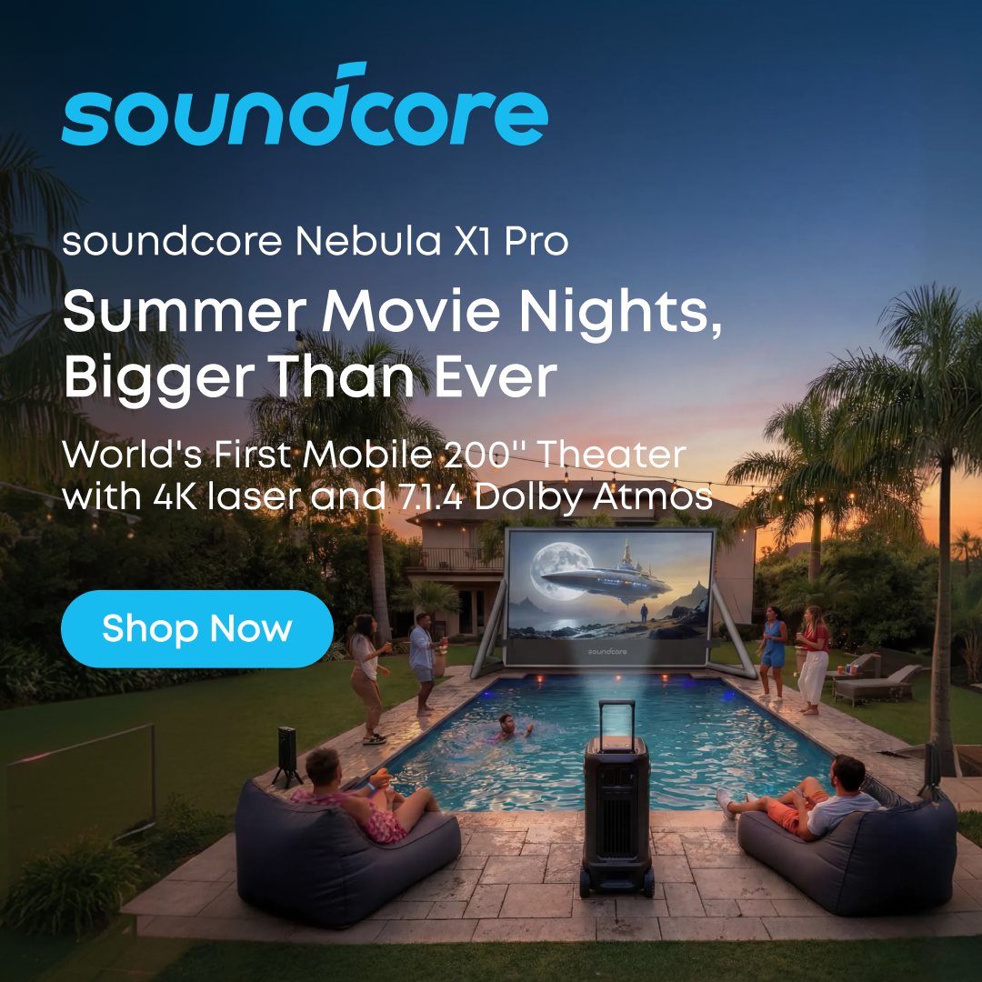 soundcore Facebook ad: The World's First 200'' Backyard Theater