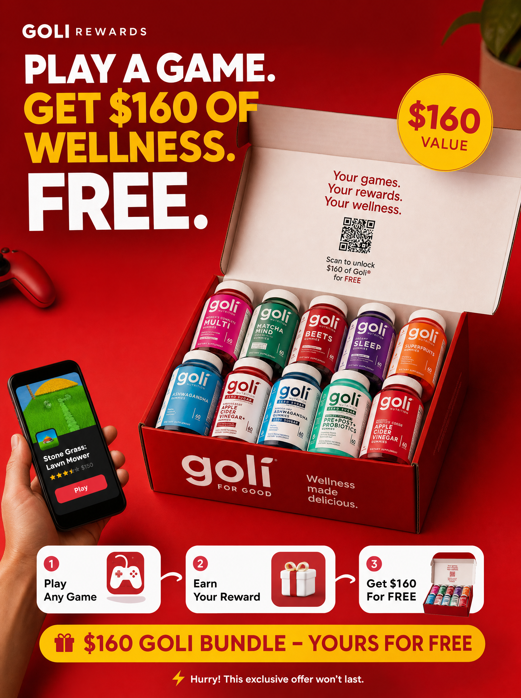 Goli Facebook ad: Play Games → Get $160 In Goli FREE