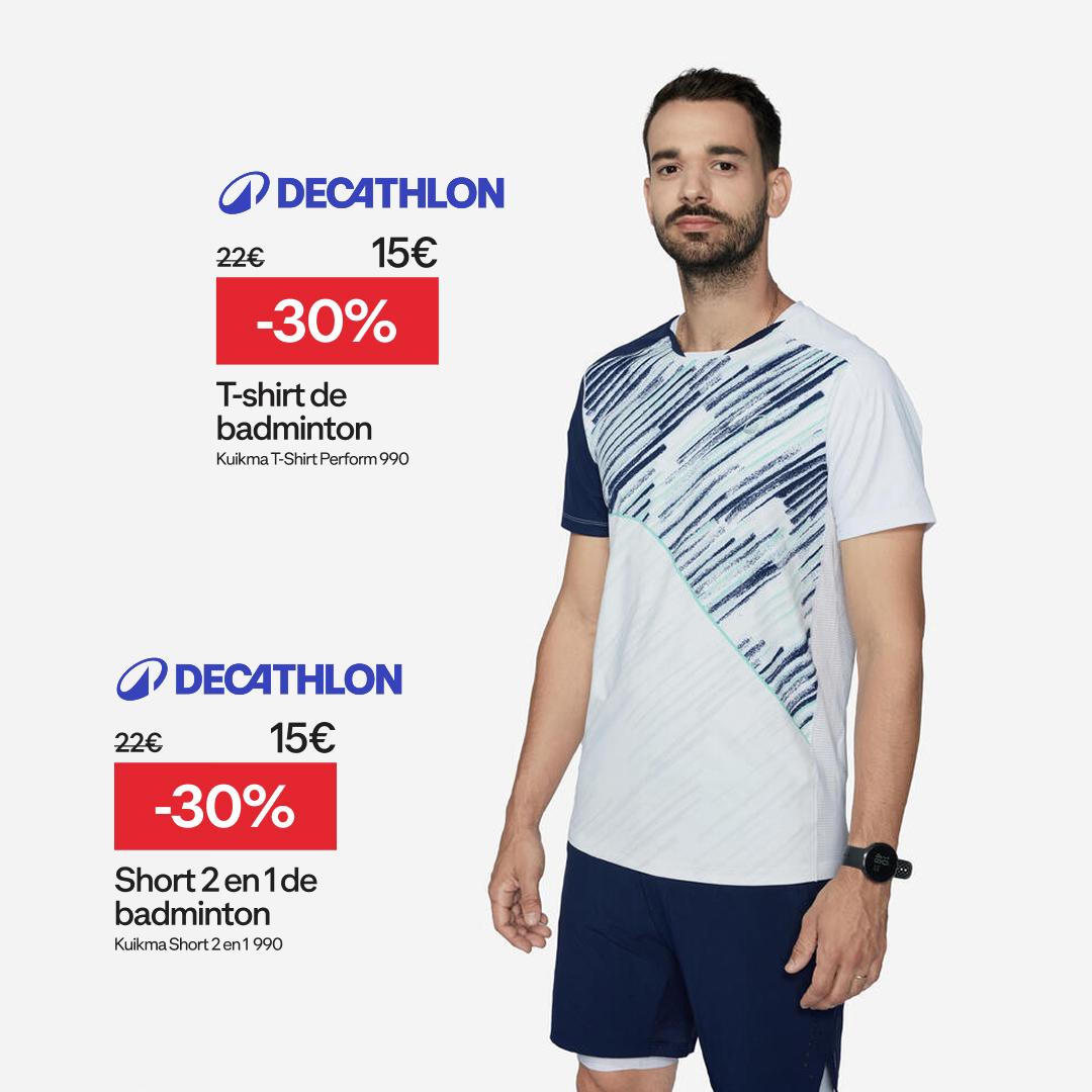 Decathlon - Badminton Facebook ad: Jusqu'à -50% sur le Badminton chez Decathlon