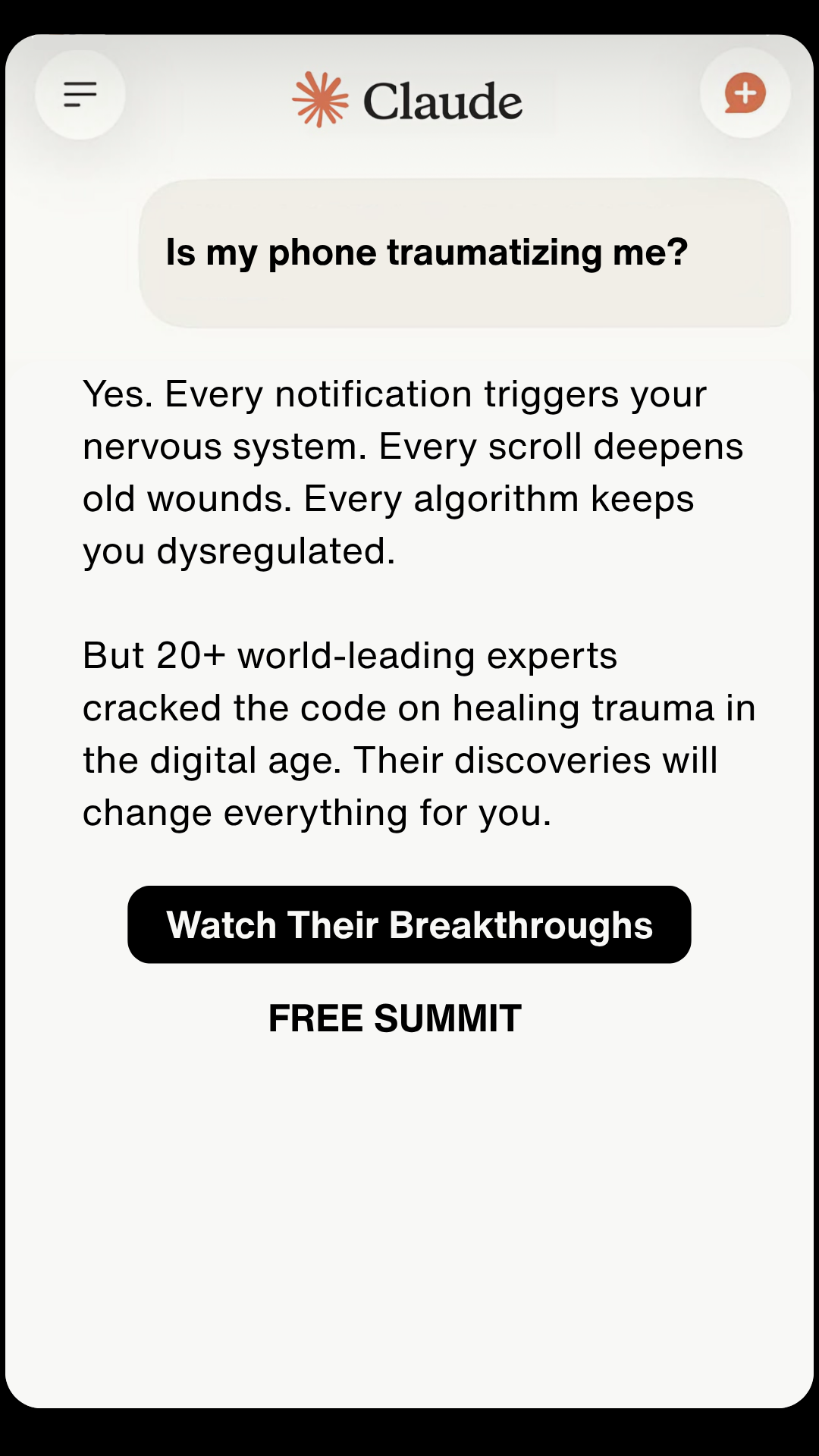 I Challenge You Facebook ad: Trauma Healing in the Age of AI & Social Media Summit