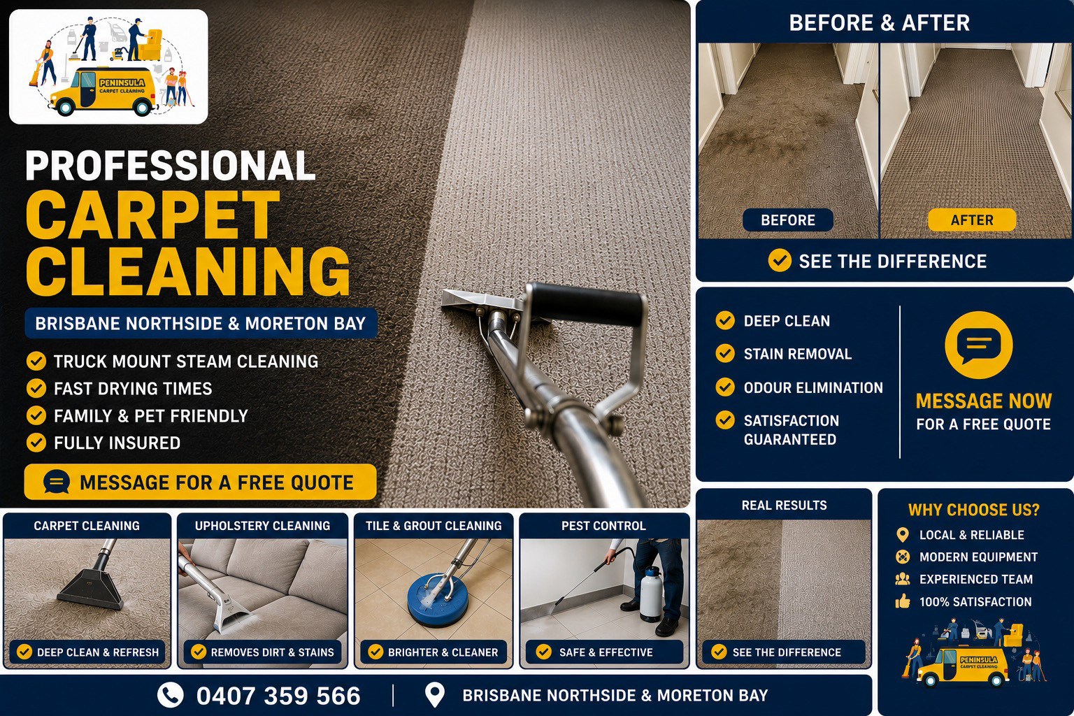 Peninsula Carpet Cleaning and pest management Facebook ad: Professional carpet cleaning