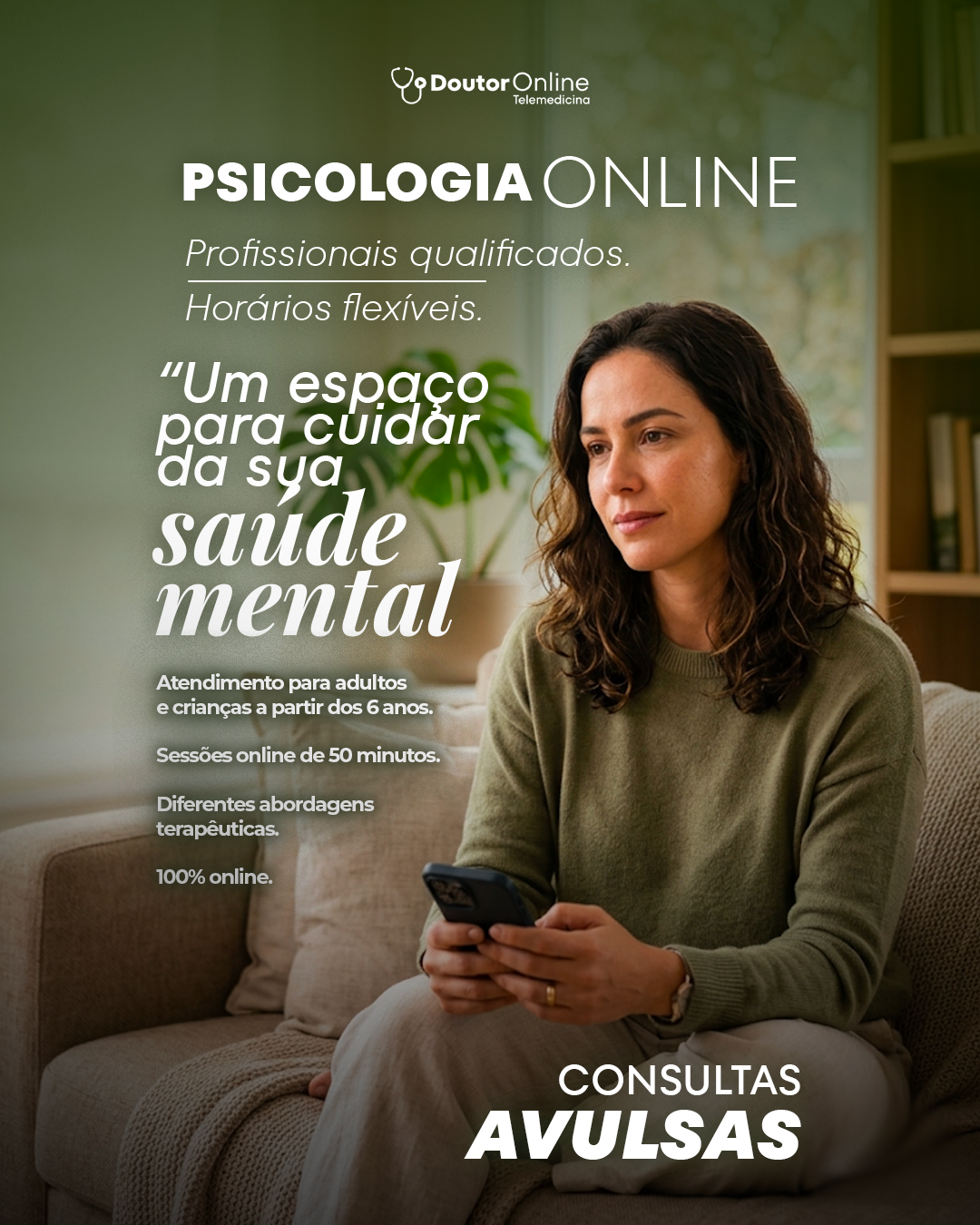 Doutor Online Telemedicina Facebook ad: Terapia online de forma simples, segura e acessível.
