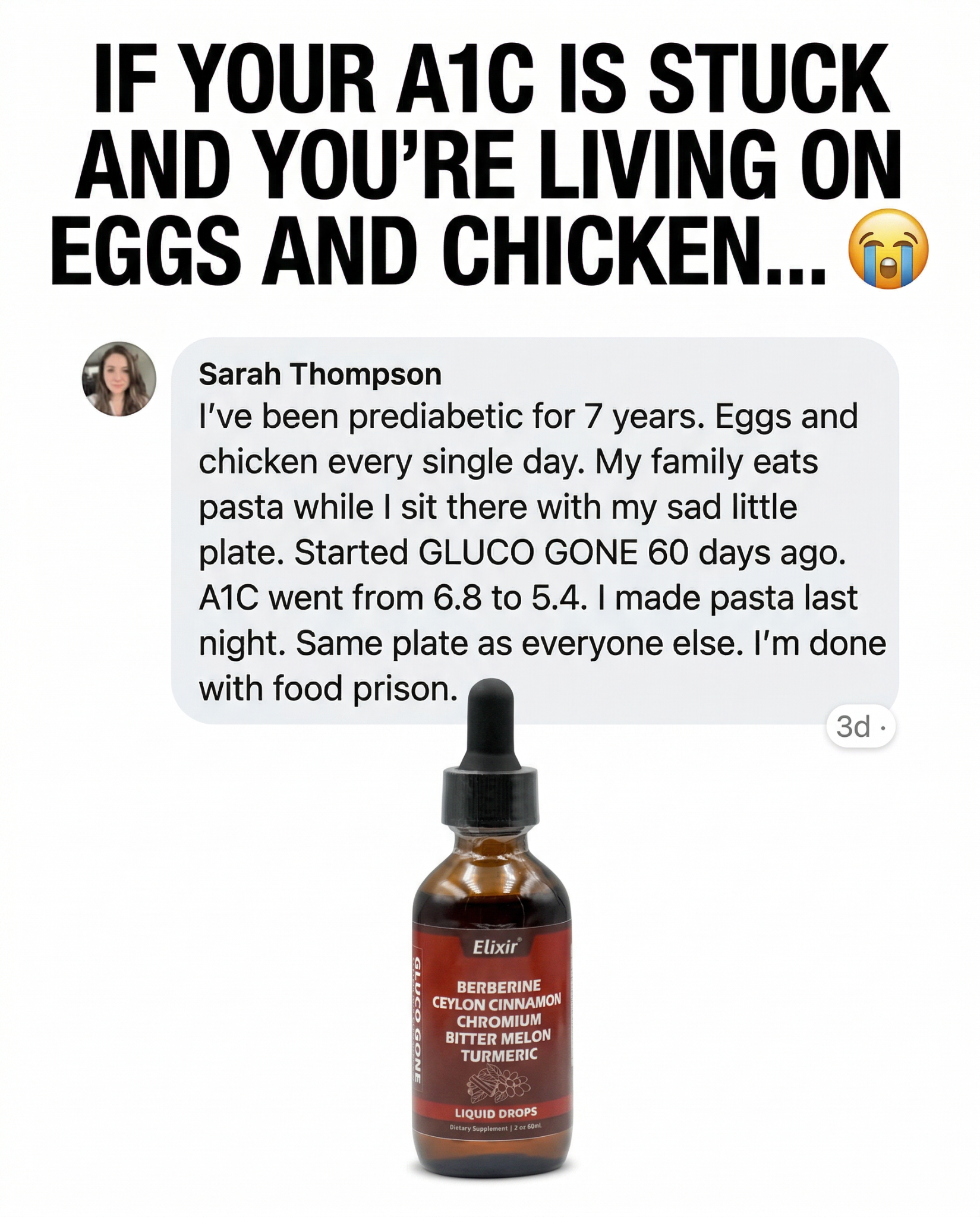 Diabetes reserve for Beginners Facebook ad: Finally. A Blood Sugar Drop That Doesn't Destroy Your Gut.