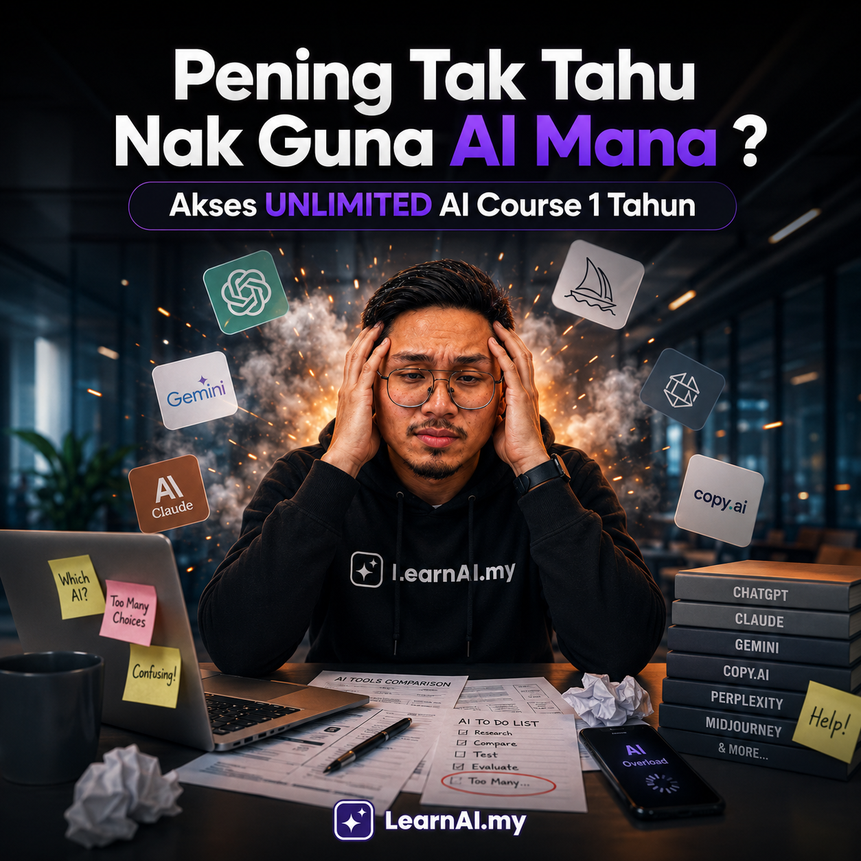 LearnAI.my Facebook ad: Pening Nak Guna AI Mana?