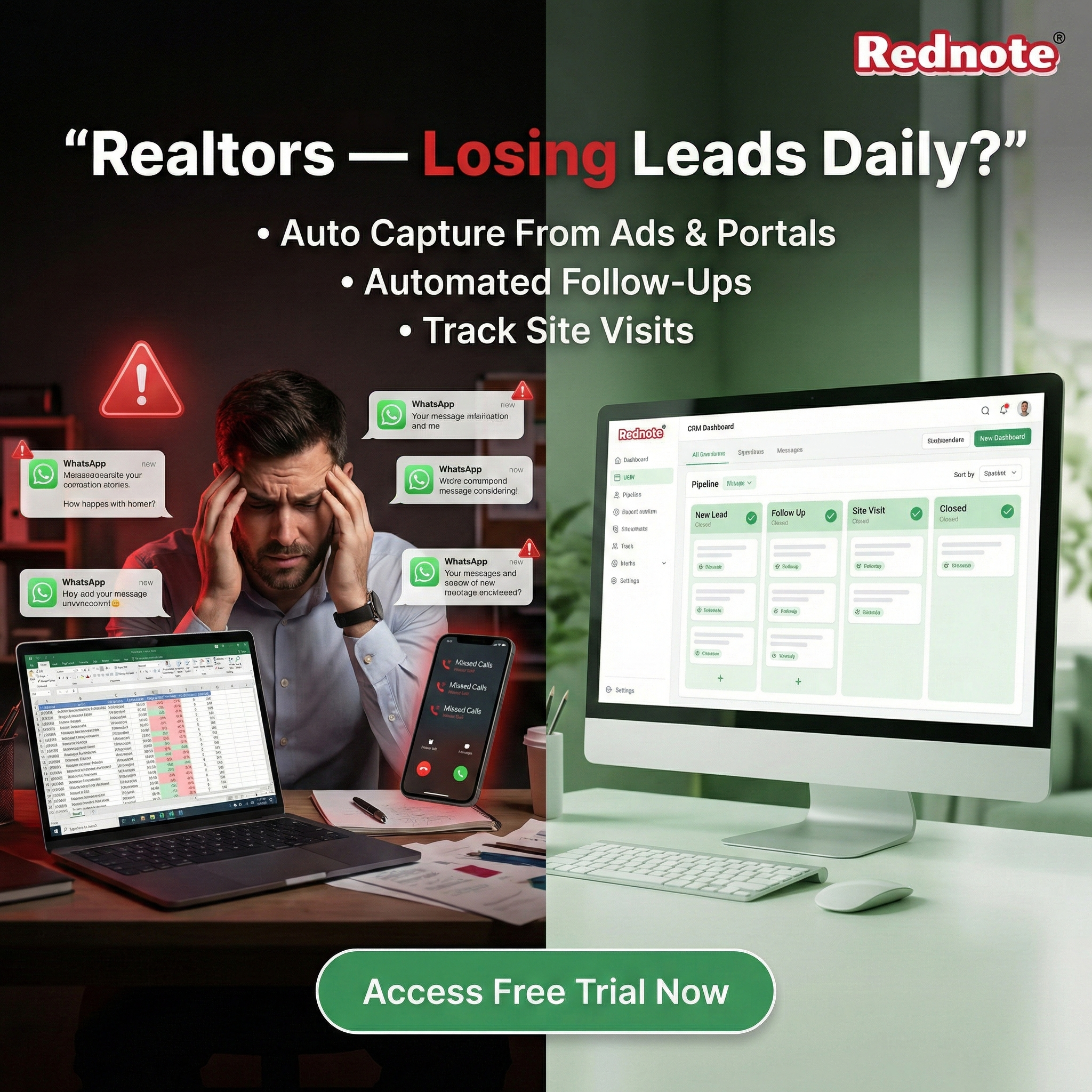 Rednote.in Facebook ad: Access Free Trial Now - Real Estate CRM