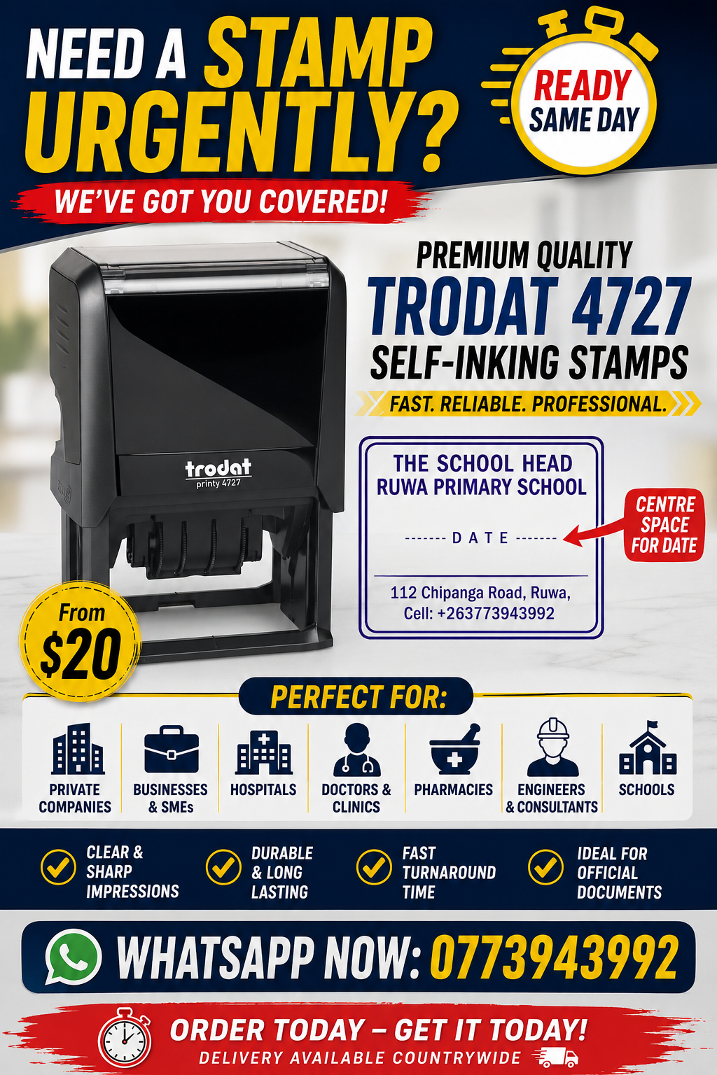 Stamp It Office Solutions Facebook ad: Premium Trodat 4727 Stamps