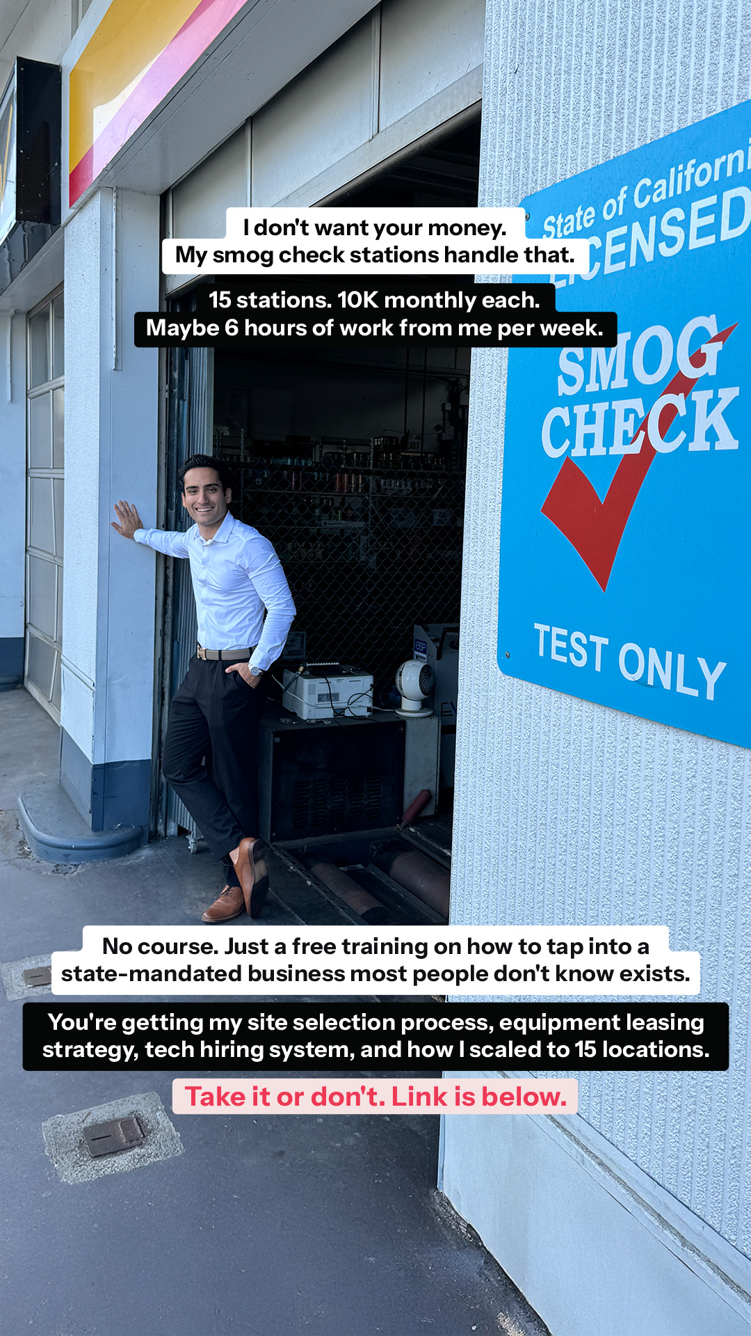 Smog King Facebook ad: Access My Free Training Now.