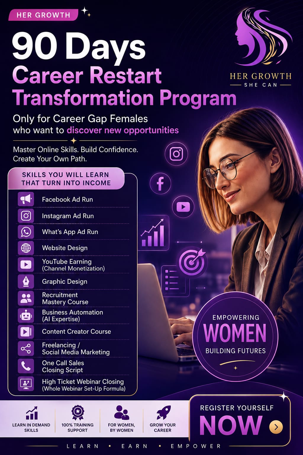 Women empowerment coach Facebook ad: Register for Free Career Path Workshop-Limited seats
