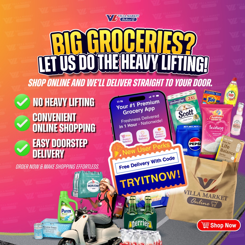 Villa Market - วิลล่า มาร์เก็ท Facebook ad: New User Perks TRYITNOW Get Free Delivery