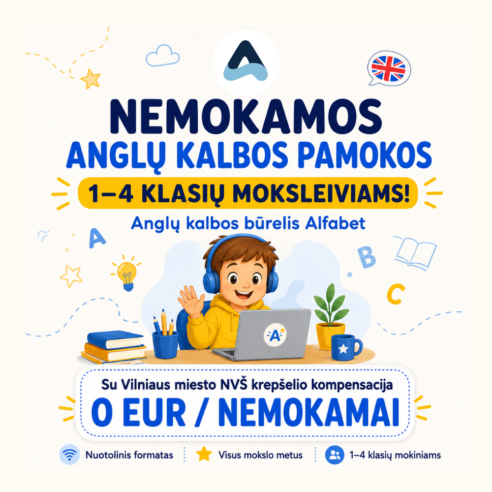 Alfabet Facebook ad: Nemokamos anglų kalbos pamokos 1-4 klasių mokiniams!