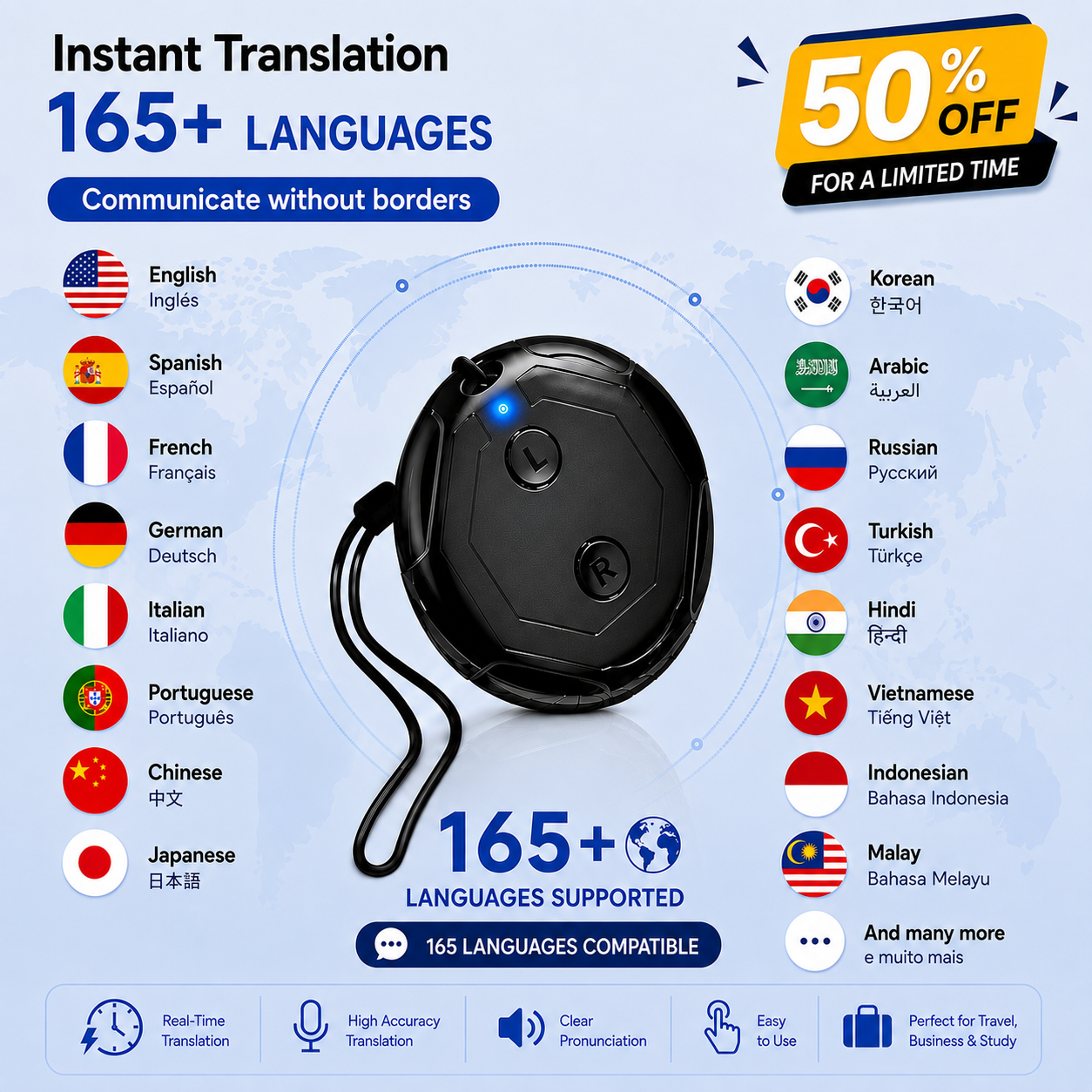 Lunovan Facebook ad: LAST DAY 50% OFF K18 AI Smart Translator 2026- Break…