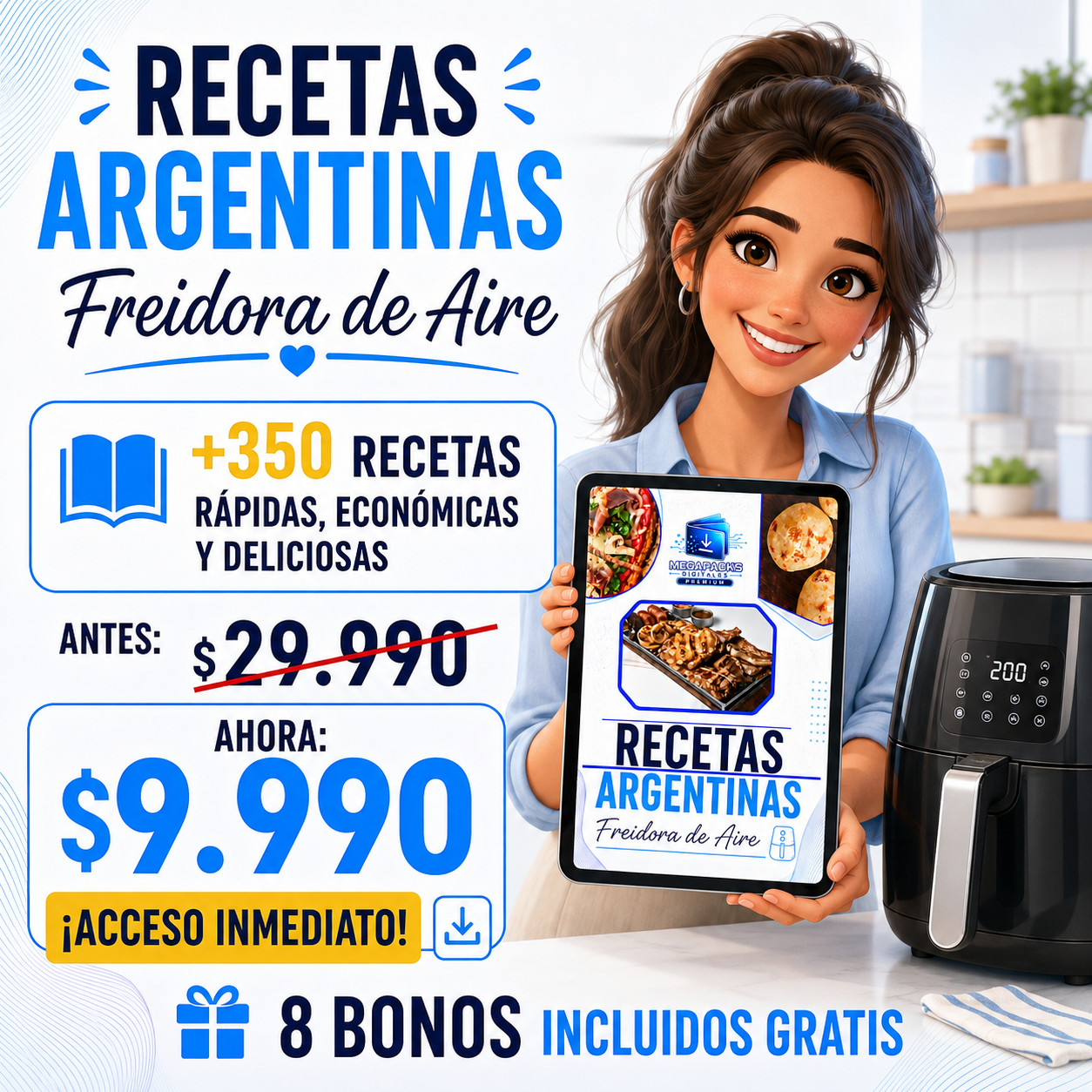 Megapacks Digitales Facebook ad: +300 RECETAS FREIDORA DE AIRE