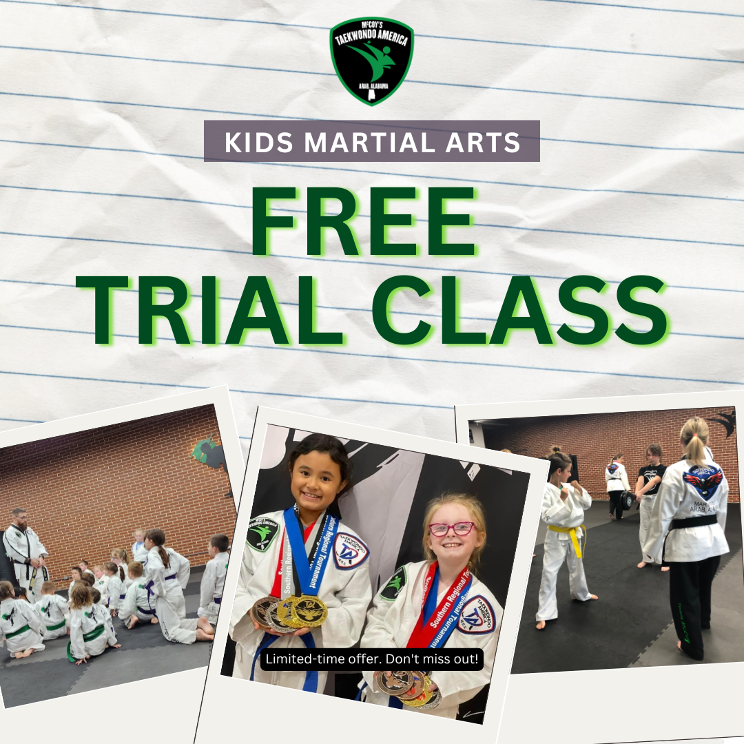 McCoy's Taekwondo America and Krav Maga Facebook ad: FREE Trial Class for Kids, Start Today!