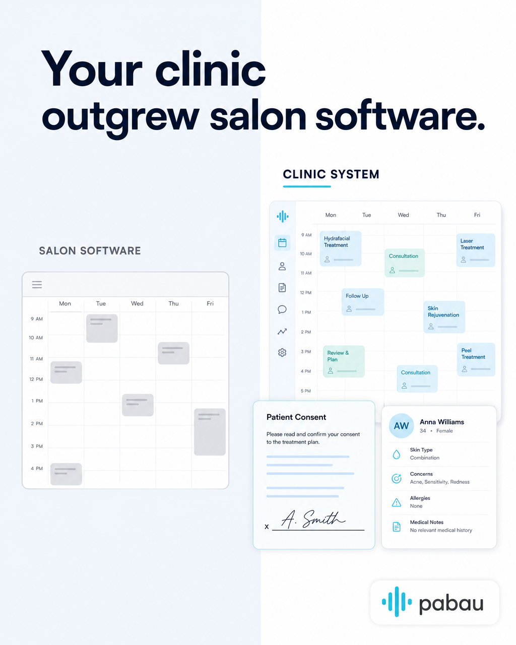 Pabau Clinic Software Facebook ad from Jul 24, 2026