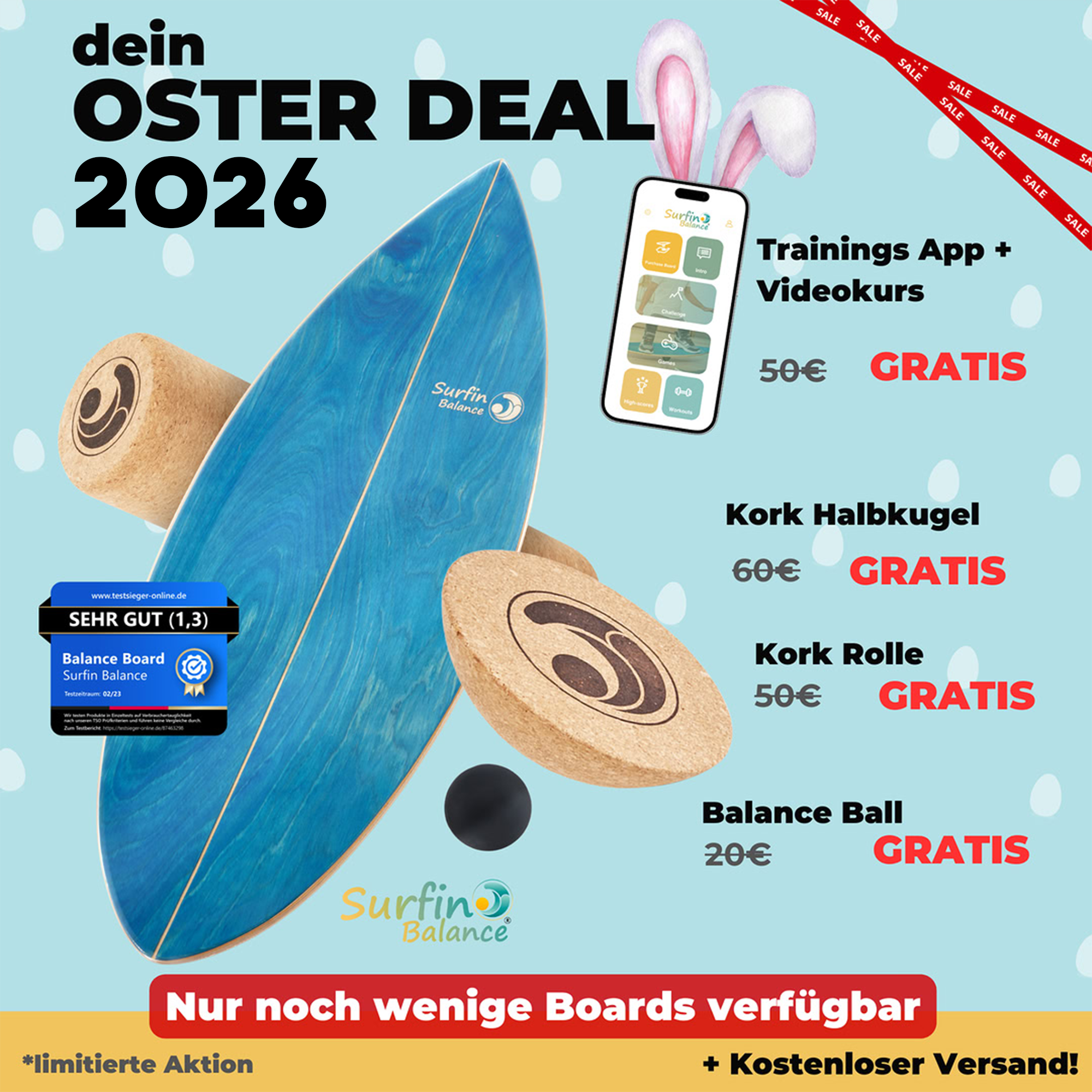 Surfin Balance Facebook ad: Jetzt zuschlagen nur noch wenige Stück verfügbar!