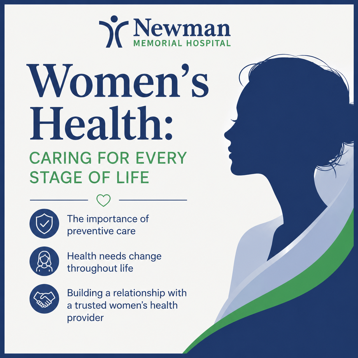 Newman Memorial Hospital Facebook ad: Women’s healthcare for every stage of life.