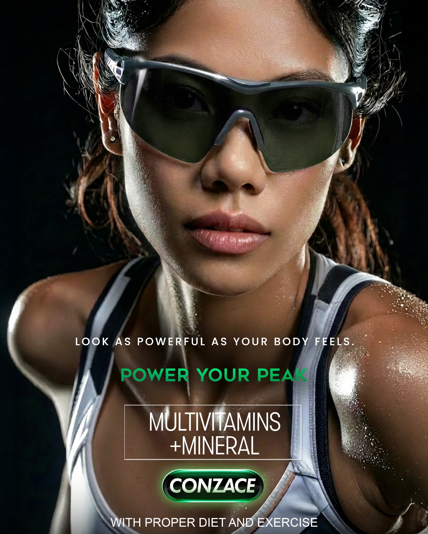 Conzace Facebook ad: Look as powerful as your body feels