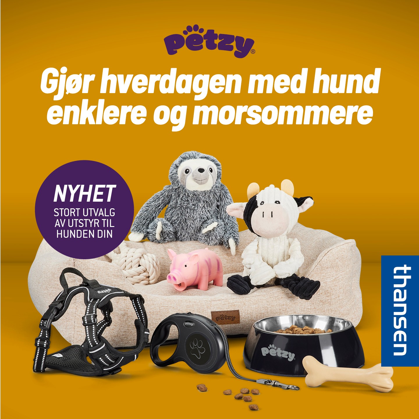 thansen.no Facebook ad: Skjem bort hunden din med utstyr fra Petzy