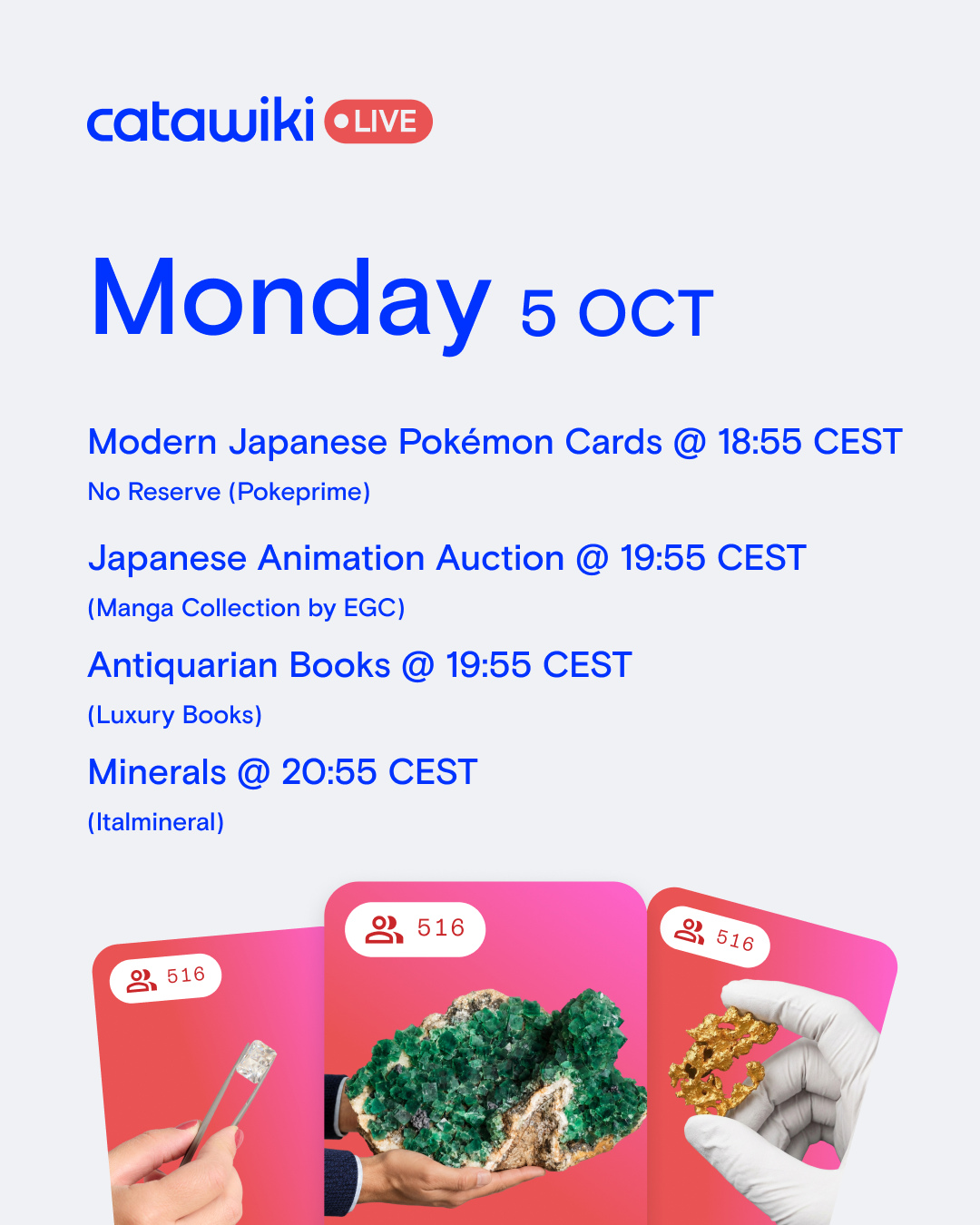 Catawiki Facebook ad: Get ready for this week’s Catawiki Live auctions.