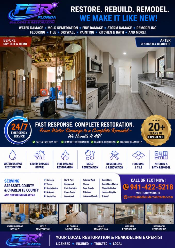 Florida Builders and Restoration Facebook ad: From Emergency Dry-Out to Beautiful Remodeling, We Do…