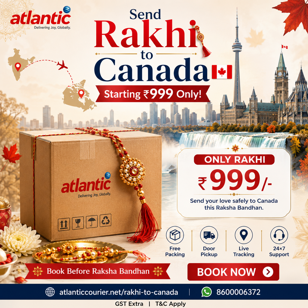 Atlantic International Express Facebook ad: Send Rakhi to Canada from ₹999*